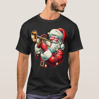 Santa Playing Trumpet Funny Trumpet Playing Musica T Shirt