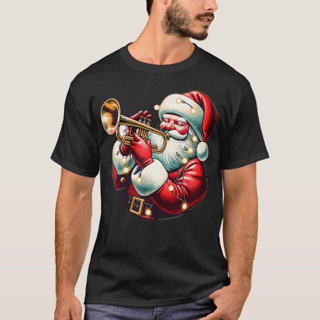 Santa Playing Trumpet Funny Trumpet Playing Musica T Shirt (Framsida)