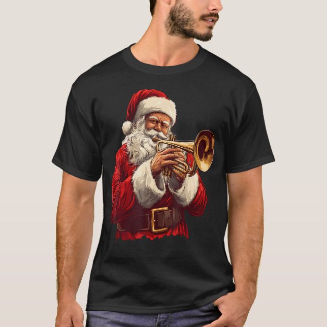 Santa Playing Trumpet Funny Trumpeter Xmas Christm T Shirt (Framsida)