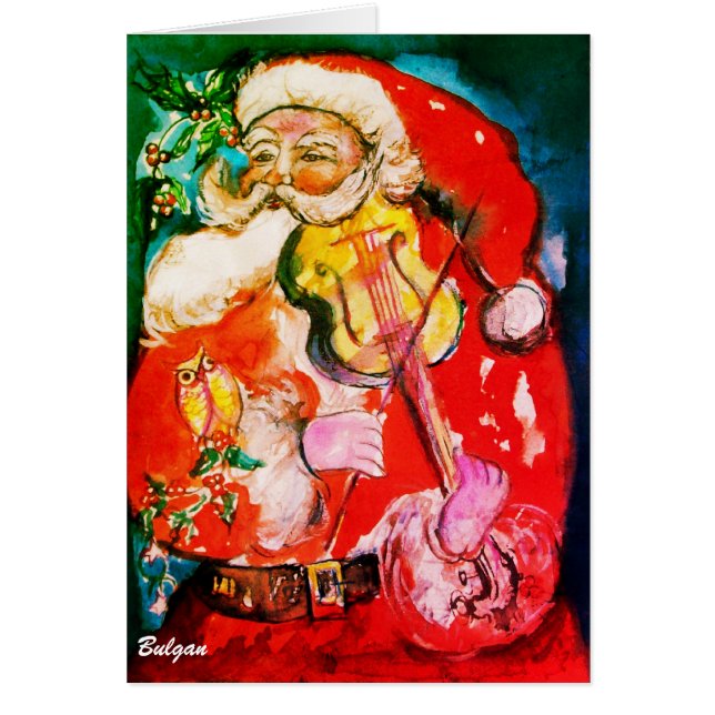 SANTA PLAYING VIOLIN Musical jul Greetings Hälsningskort (Framsidan)