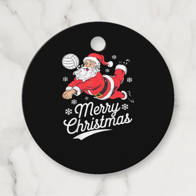 Santa Playing Volleyball Christmas Pajama Cool Spo Gåvor Etiketter (Framsida)