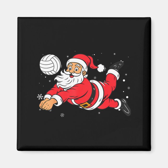 Santa Playing Volleyball Christmas Pajama Cool Srt Magnet (Framsidan)