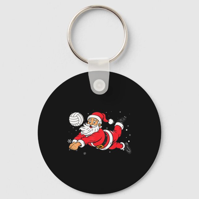 Santa Playing Volleyball Christmas Pajama Cool Srt Nyckelring (Framsida)