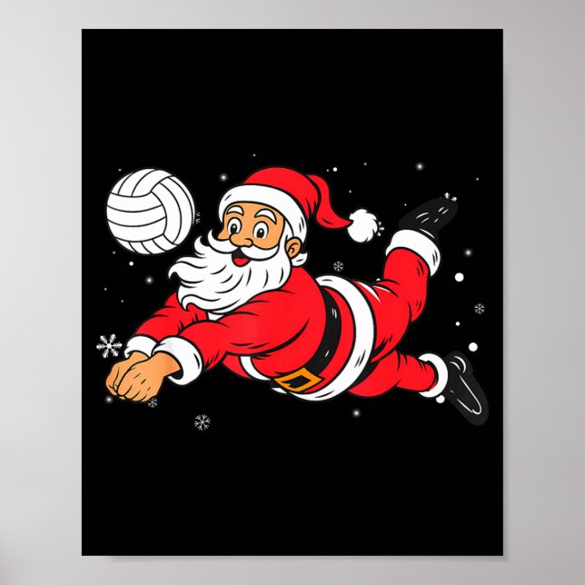 Santa Playing Volleyball Christmas Pajama Cool Srt Poster (Framsidan)