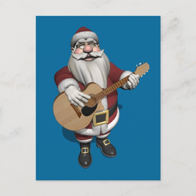 Santa Plays Accoustic Guitar Helg Vykort (Framsida)