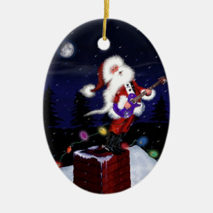 Santa Plays Guitar Julgransprydnad Keramik