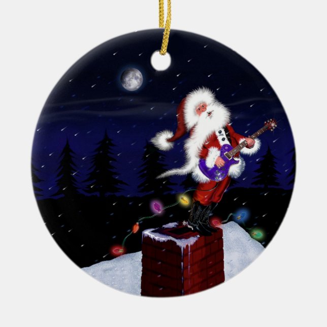 Santa Plays Guitar Julgransprydnad Keramik (Framsidan)