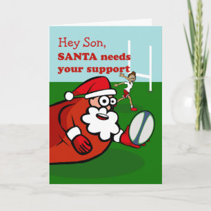 Santa Plays Rugby för jul, son, Anpassningsbar Helgkort