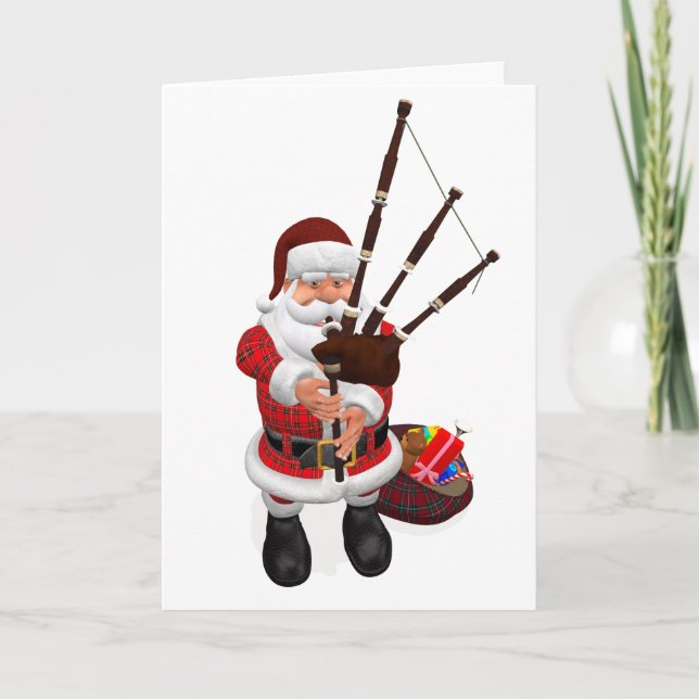 Santa Plays Scottish Underbarare Highland Bagpipes Helgkort (Framsida)