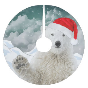Santa Polar Bear Beary Julgran Skirt Julgransmatta Borstad Polyester