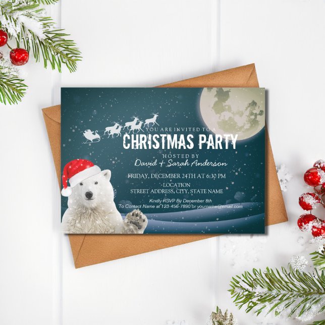 Santa Polar Bear | Beary Santa Sleigh Inbjudningar (Skapare uppladdad)