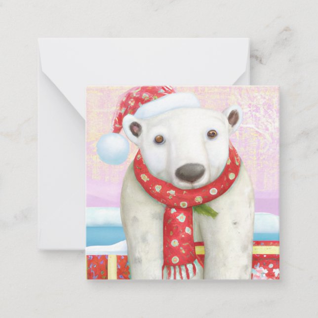 Santa Polar Bear budget mini jul Anteckningskort (Framsida)