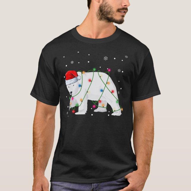 Santa Polar Bear Julgran Ljus Bear Älskare T Shirt (Framsida)