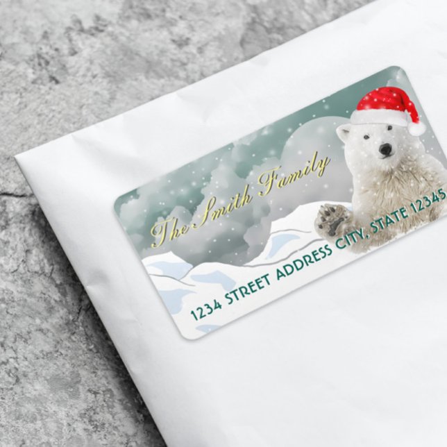 Santa Polar Bear | Returetiketter för Anpassningsb Adressetikett (Skapare uppladdad)