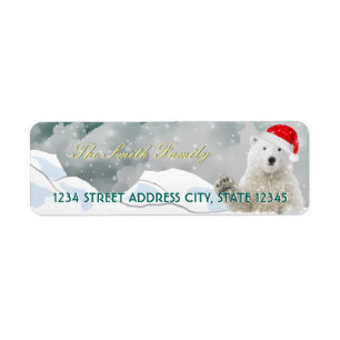 Santa Polar Bear Returetiketter för Anpassningsb Returadress Etikett