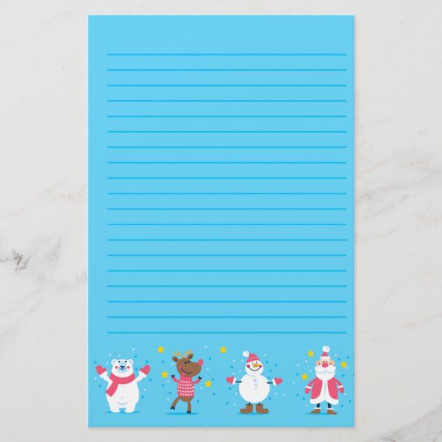 Santa Polar Bear Snögubbe Reindeer Stationery Brevpapper (Framsida)