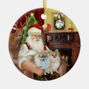 Santa - Pomeranianer 9två) Julgransprydnad Keramik