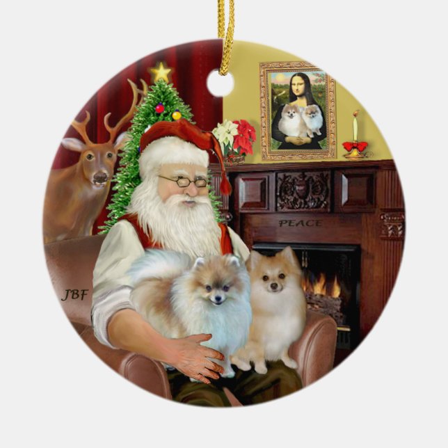 Santa - Pomeranianer 9två) Julgransprydnad Keramik (Framsidan)