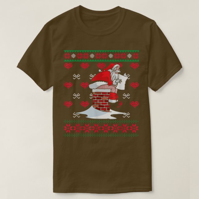 Santa Pooping Down Chimney Ugly Xmas Sweater Chris T Shirt (Design framsida)