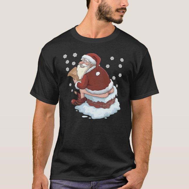 Santa Pooping Down Den Skorsten fuktiga gåvan T Shirt (Framsida)