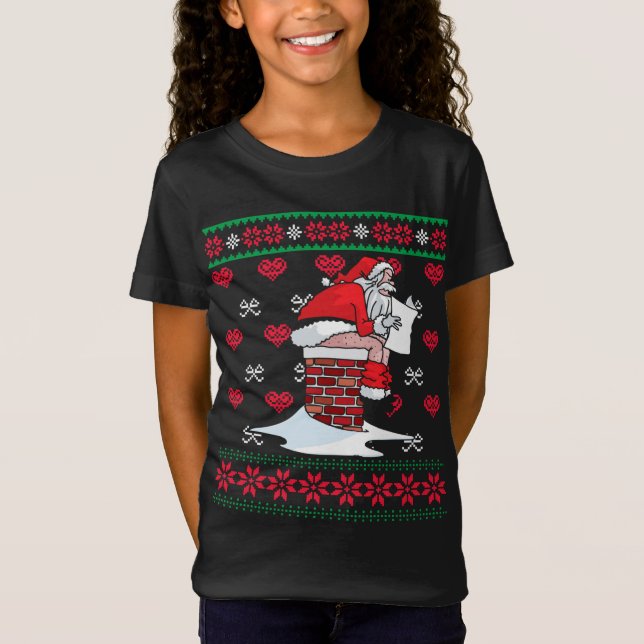 Santa Pooping Down Skorsten Ugly Julafton Sweater  T Shirt (Framsida)