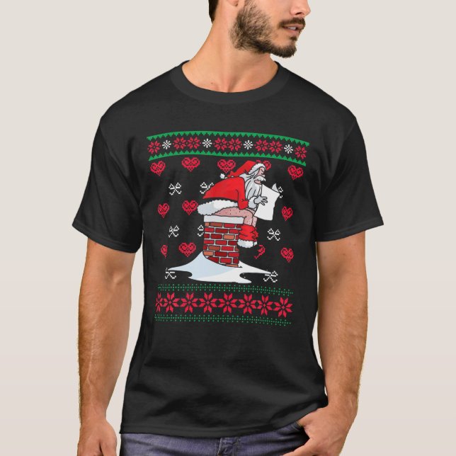 Santa Pooping Down Skorsten Ugly Julafton Sweater  T Shirt (Framsida)