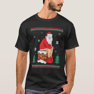 Santa Pooping Down The Chimney Ugly Sweater Christ T Shirt