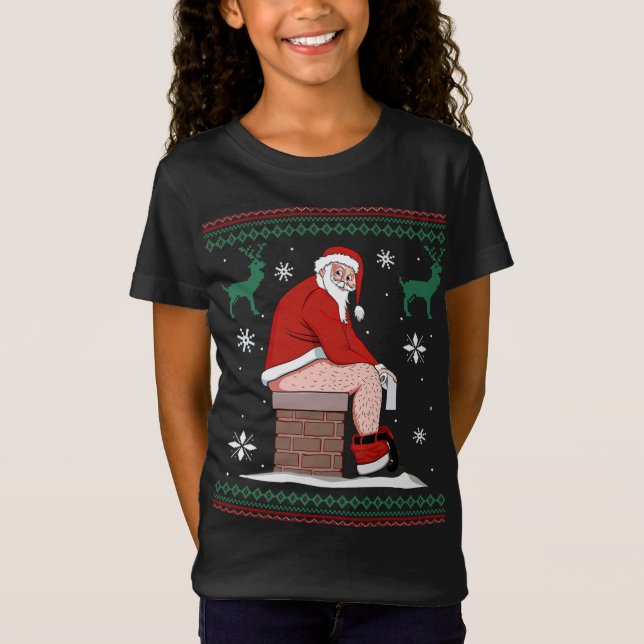 Santa Pooping Down the Skorsten ugly Sweater Krist T Shirt (Framsida)