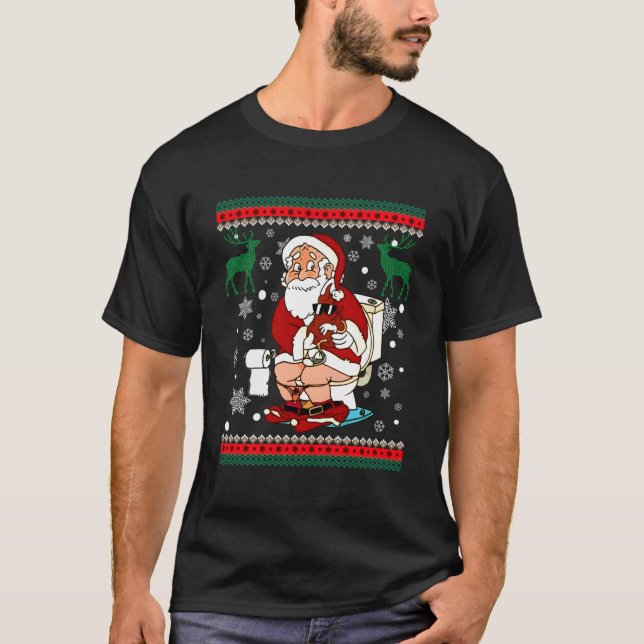 Santa Pooping Down the Skorsten ugly Sweater Krist T Shirt (Framsida)