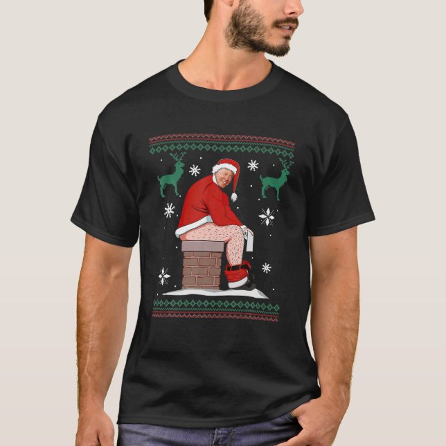 Santa Pooping Down the Skorsten ugly Sweater Krist T Shirt (Framsida)