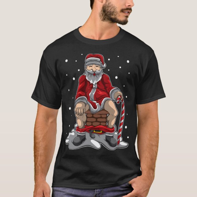 Santa Poops in Skorsten - julklapp T Shirt (Framsida)