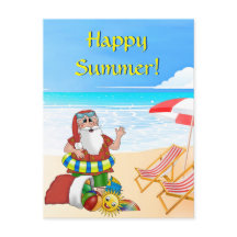 Santa Postcard Julafton Summer Beach