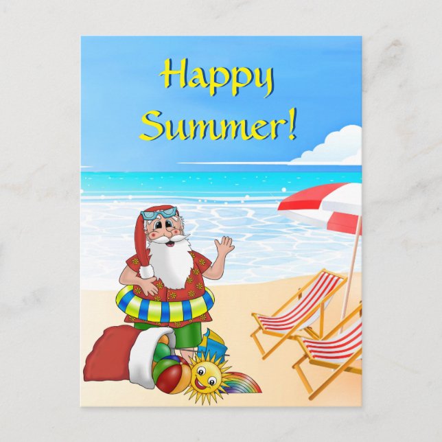 Santa Postcard Julafton Summer Beach Vykort (Framsida)