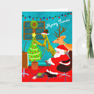 Santa Praying Mantis Personlig Konstig jul Kort