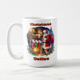 Santa Prepares Stockings by Fireplace Kaffemugg