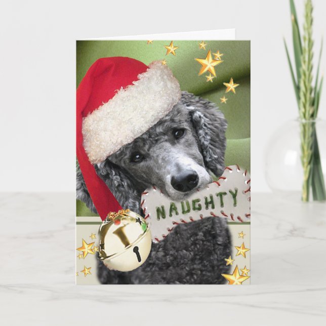 Santa Pudel Naughty eller Nice-kort Helgkort (Framsida)