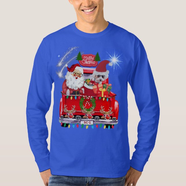 Santa Pudel Reindeer jul Blue Tee (Framsida)