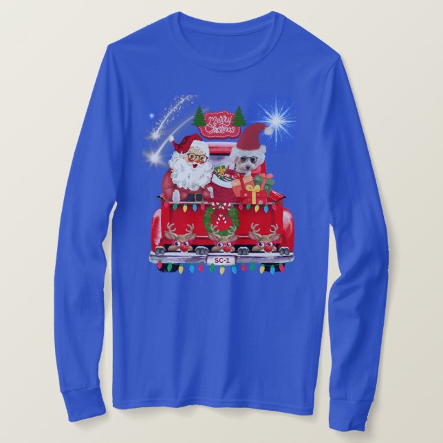Santa Pudel Reindeer jul Blue Tee (Design framsida)