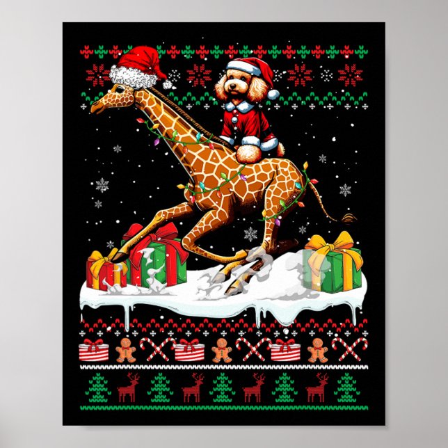 Santa Pudel Riding Giraffe jul Sweater Kärlek Poster (Framsidan)