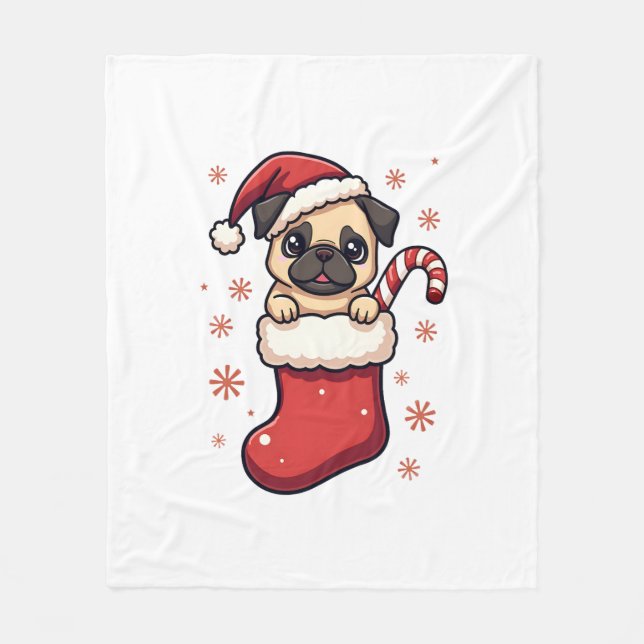 Santa Pug Delight Fleecefilt (Framsidan)