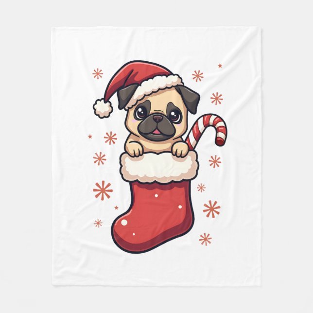 Santa Pug Glädje Fleecefilt (Framsidan)