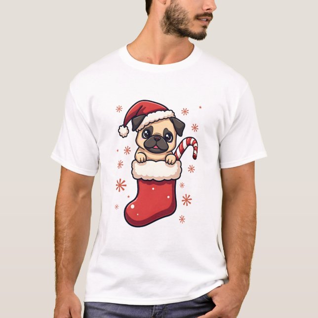 Santa Pug Glädje T Shirt (Framsida)