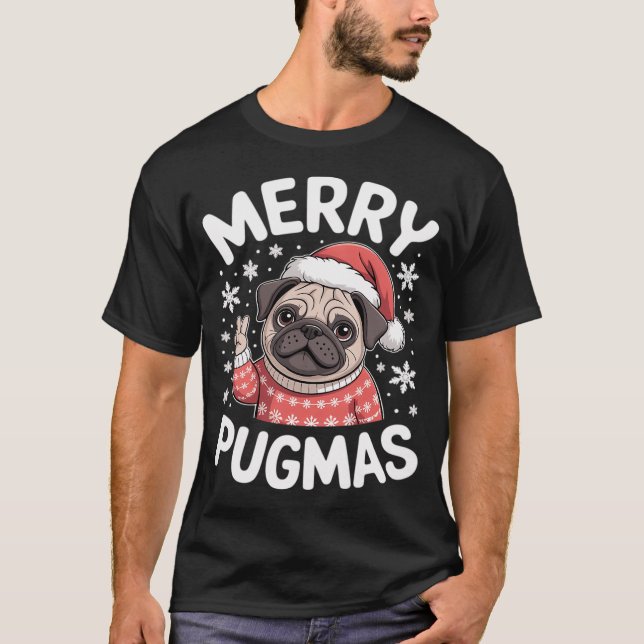 Santa Pug Hund Jul Pyjamas Glad Pugmas Match T Shirt (Framsida)