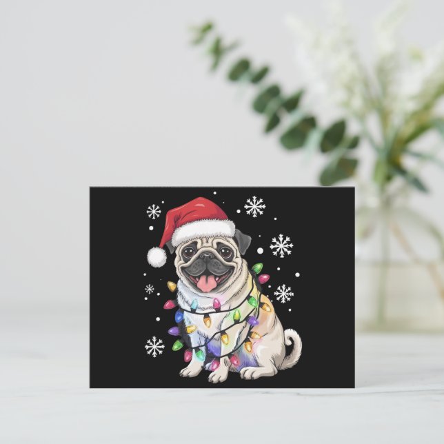 Santa Pug jul Ljus Julafton Hund älskare Helg Vykort (Stående Fram)