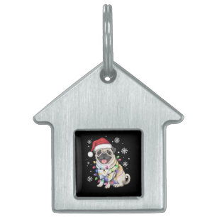Santa Pug jul Ljus Julafton Hund älskare ID-bricka Husdjur