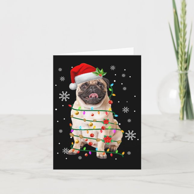 Santa Pug jul Ljus Julafton Hund älskare Manar Wom Kort (Framsida)