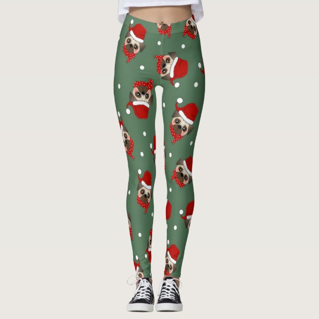 Santa Pug jul Mönster Leggings (Framsida)