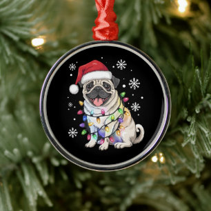 Santa Pug Julbelysning Xmas Hund Älskare  Julgransprydnad Metall