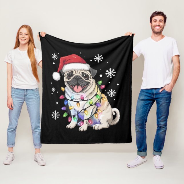 Santa Pug julbelysning Xmas hundälskare  Fleecefilt (På plats)