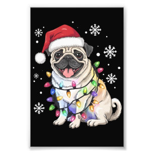 Santa Pug julbelysning Xmas hundälskare  Fototryck